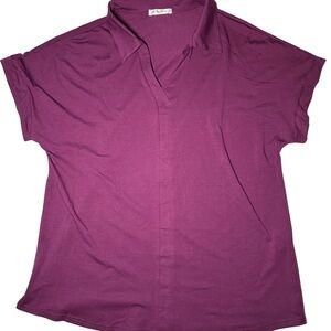 Everyday V-Neck Polo Short Sleeve Top - Purple